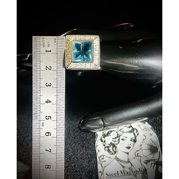 Vintage Signed Prime Art & Jewel Etched Aquamarine Sterling Silver Ring Sz 6 - Picture 4 of 6